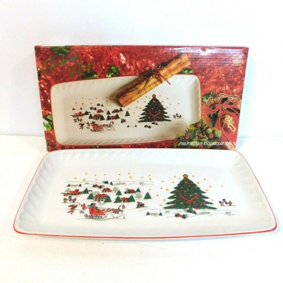 Vintage 80s Kopin Christmas Pleasure Village Large Rectangular Serving Tray
